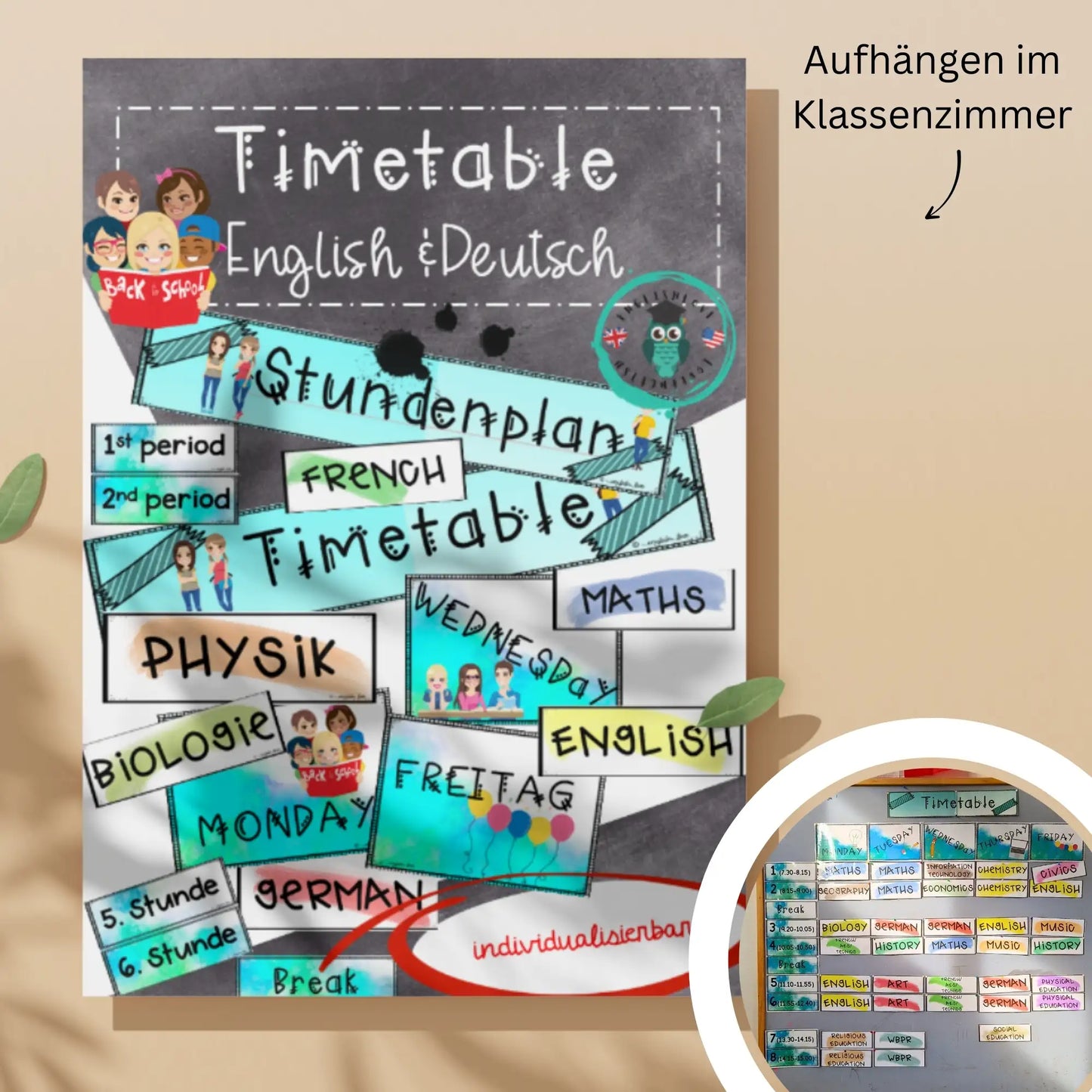 Stundenplan Englisch + Deutsch Klassenzimmer für Englischlehrkräfte