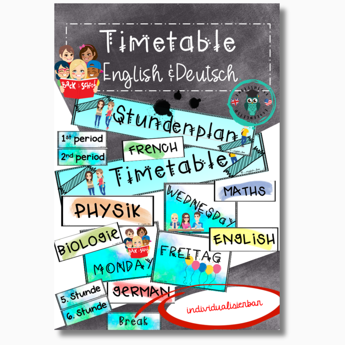 Stundenplan Timetable Klassenzimmer classroom Englisch Deutsch
