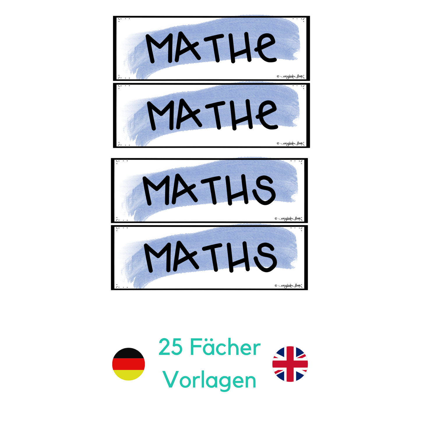 Stundenplan Timetable Klassenzimmer classroom Englisch und Deutsch Fächer