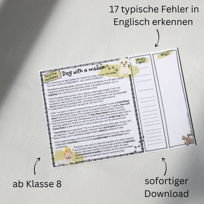 Arbeitsblatt typische Fehler in Englisch Unterrichtsmaterial