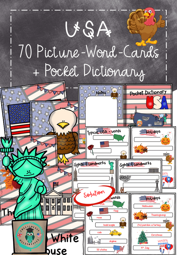 Unterrichtsmaterial Englisch USA: 70 Picture Word Cards