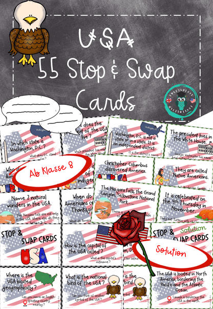 USA Unterrichtsmaterial Englisch: 55 Stop & Swap Cards