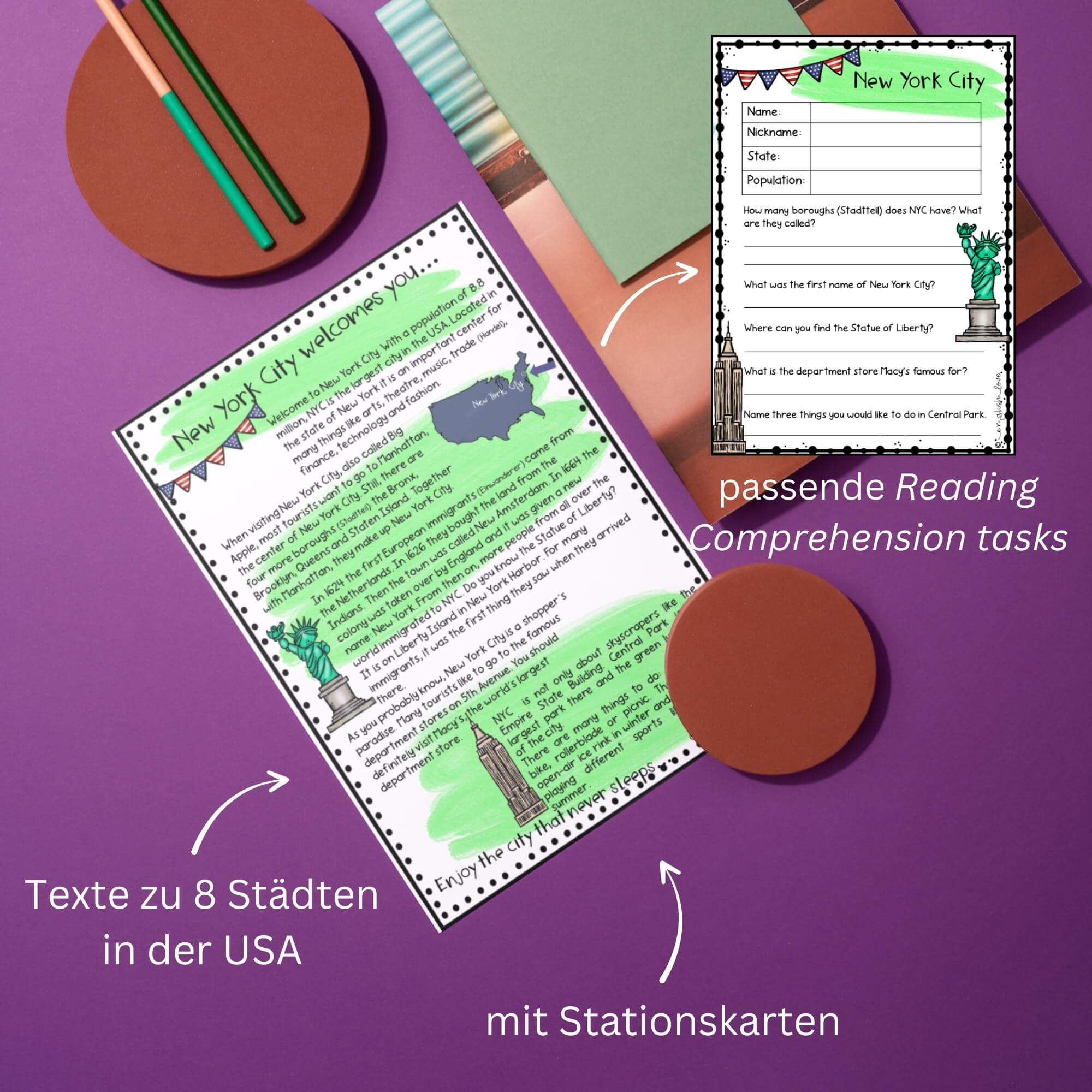 USA Unterrichtsmaterial Übungen und Arbeitsblätter Reading Comprehension