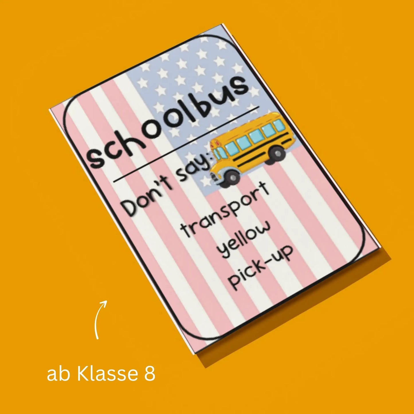 USA Unterrichtsmaterial Spiel Guess What Spielkarte schoolbus