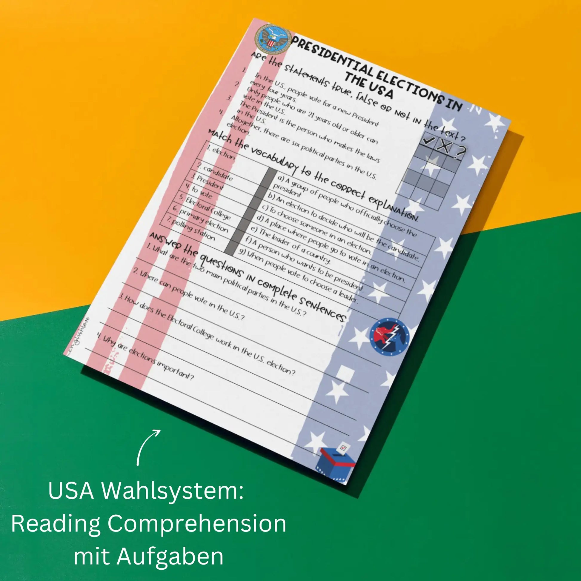 USA Wahl 2024 Unterrichtsmaterial Reading Comprehension Englisch