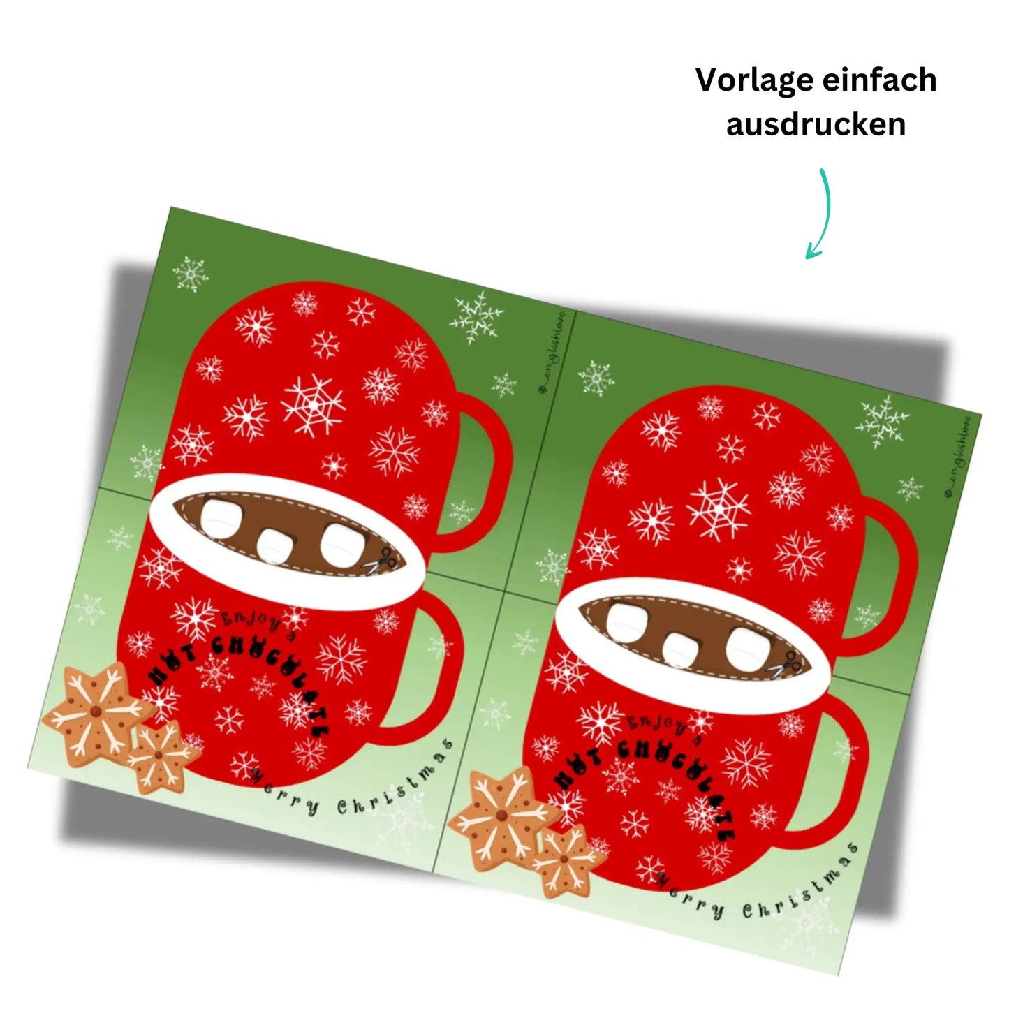 Weihnachtsgeschenk für Schüler. Geschenkidee für Englischlehrkräfte. Vorlage Hot Chocolate. Vorlage ausdrucken und verschenken
