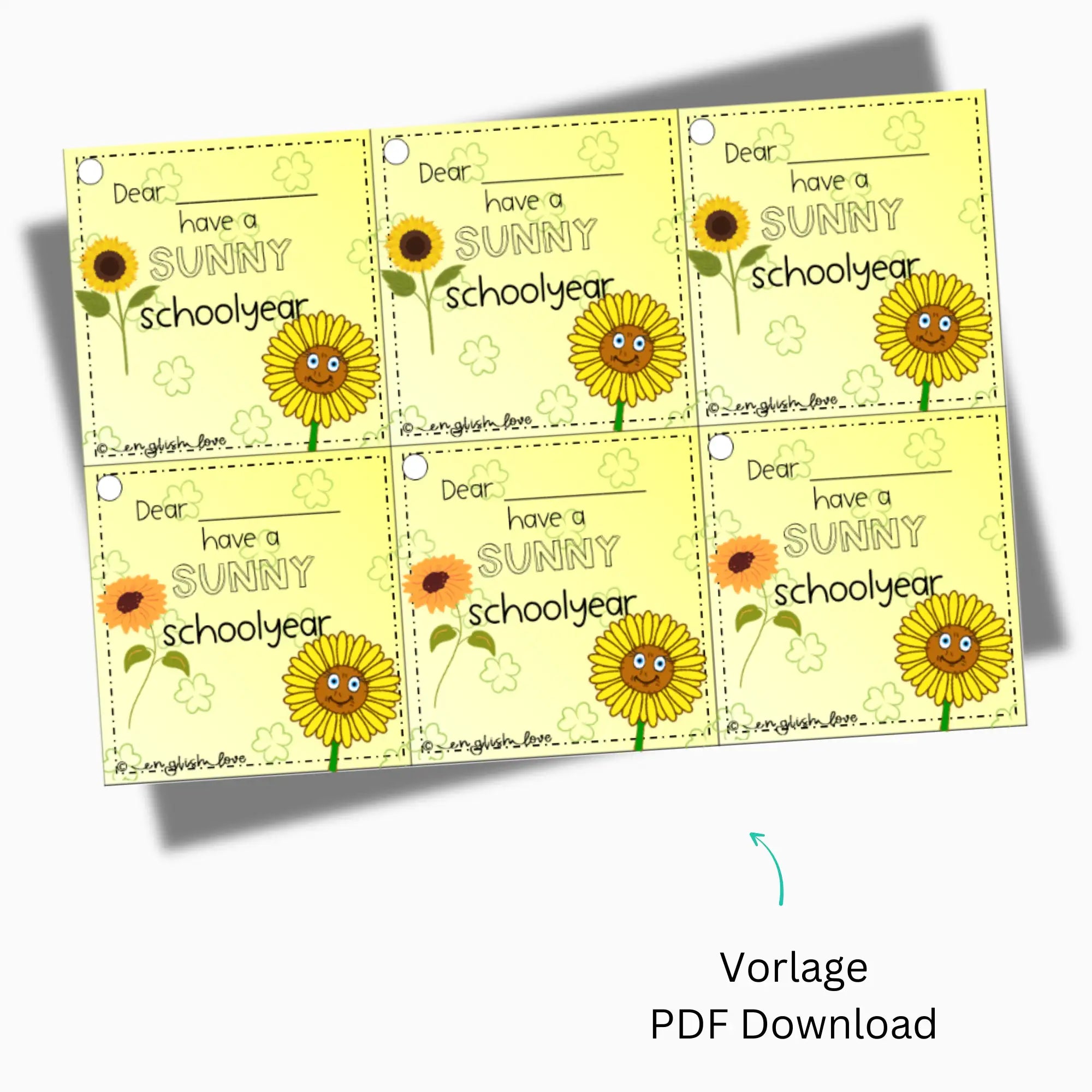 Geschenk Schulstart Sonnenblume Willkommensgruß PDF Vorlage