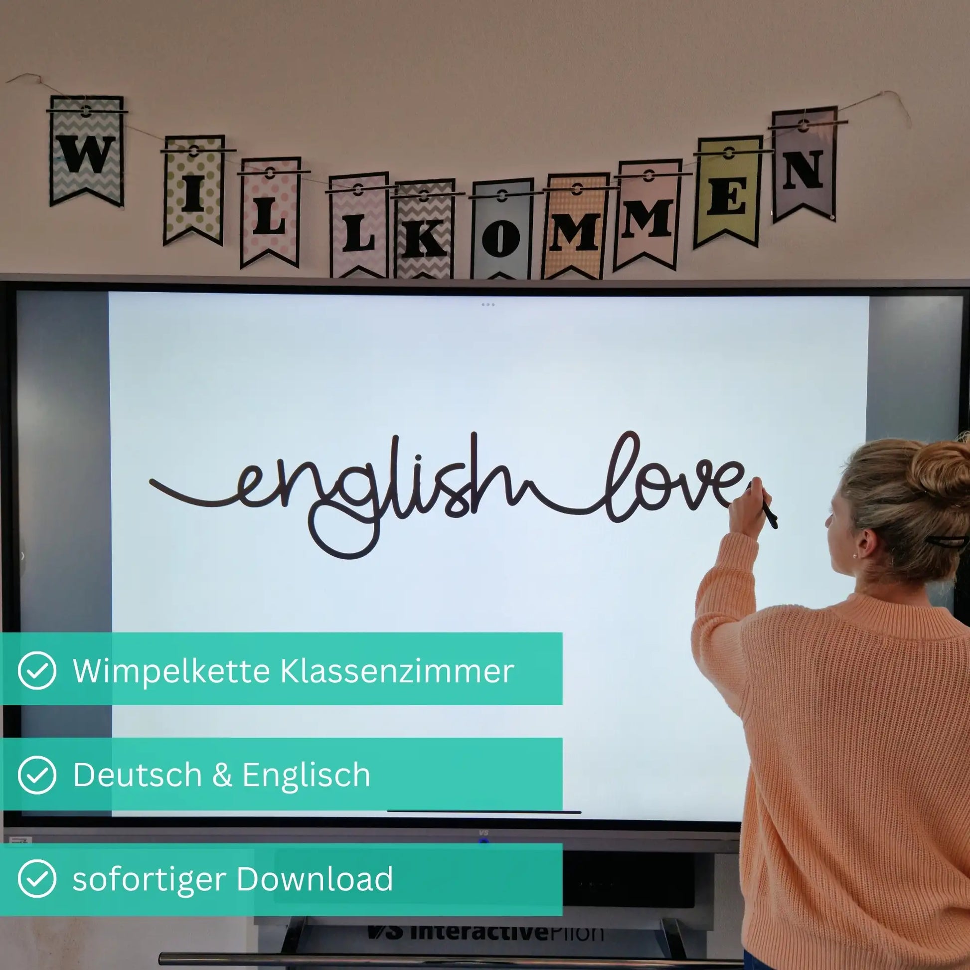 Wimpelkette Deutsch & Englisch zum Aufhängen im englischen Klassenzimmer
