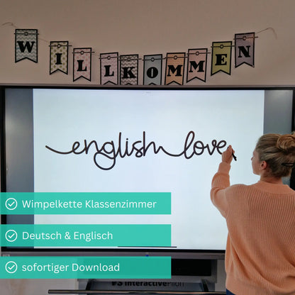Wimpelkette Deutsch & Englisch zum Aufhängen im englischen Klassenzimmer