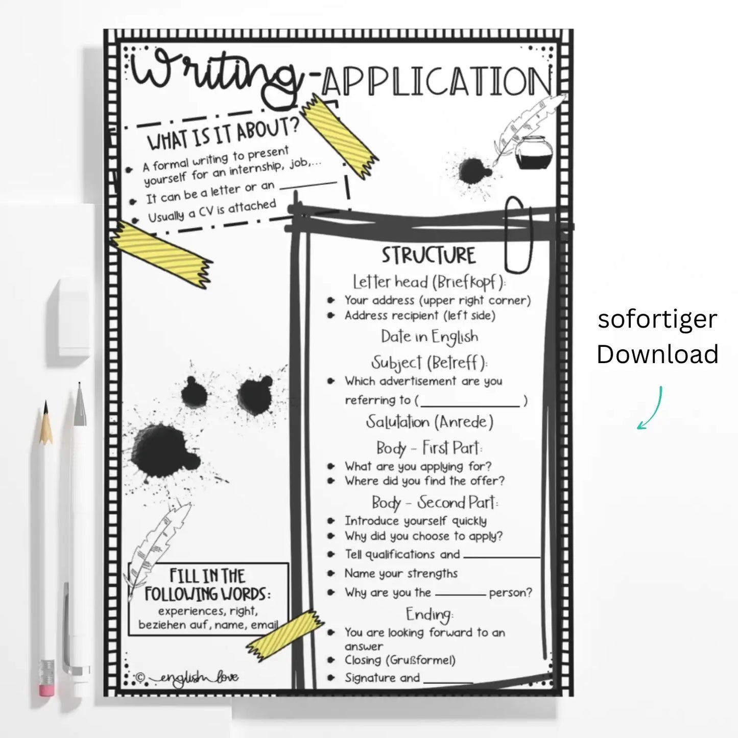 Writing application Arbeitsblatt sofortiger PDF Download