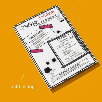 Unterrichtsmaterial Writing a Comment für Englischlehrkräfte. Klasse 7 - 10 Englischunterricht. Mit Lösung. Prüfung Englisch.