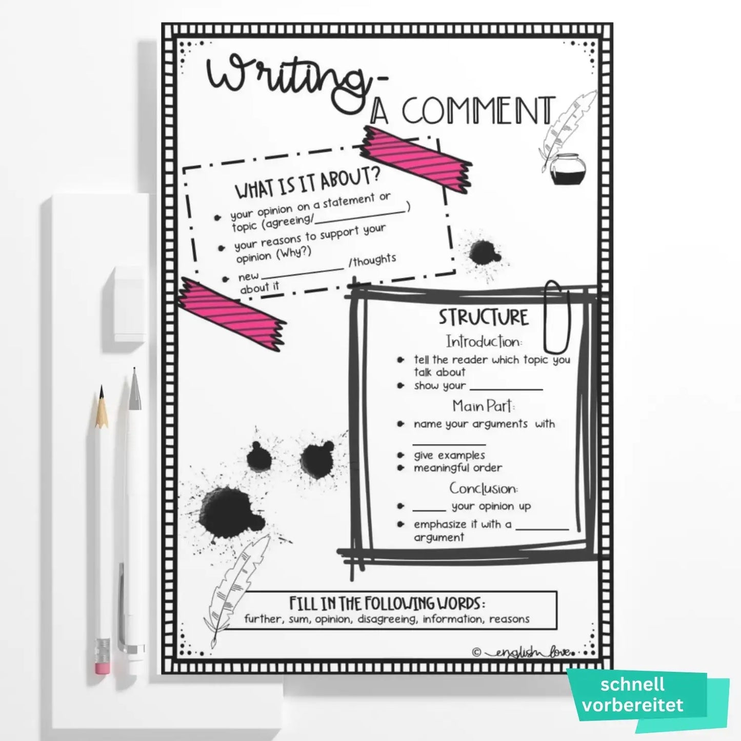 Unterrichtsmaterial Writing a Comment für Englischlehrkräfte. Klasse 7 - 10 Englischunterricht. Comment Struktur und Aufbau