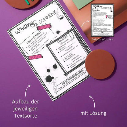 Writing Comment Arbeitsblatt mit Lösung, Übungen und helful phrases