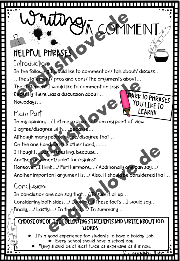 Comment English Example Introduction Textsorte Comment im Englischunterricht (Unterrichtsmaterial) – englishlove