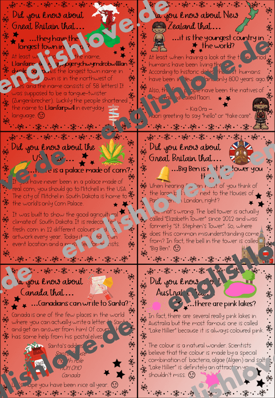 Adventskalender für den Englischunterricht (ab Klasse 8) englishlove