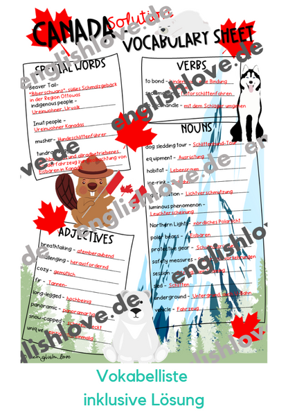 Kanada Wortschatz Vokabelliste Englisch Klasse 9 und 10