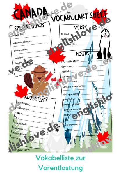 Kanada Wortschatz Vokabel Englisch Klasse 9 und 10