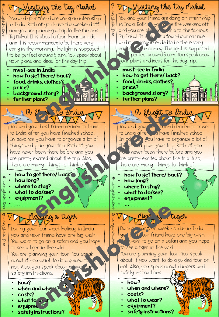 Speaking activity Indien: Dialogkarten 1-3