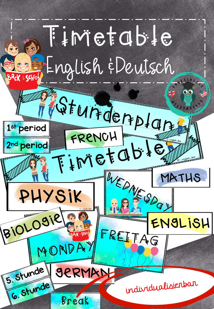 Stundenplan Timetable Klassenzimmer classroom Englisch und Deutsch