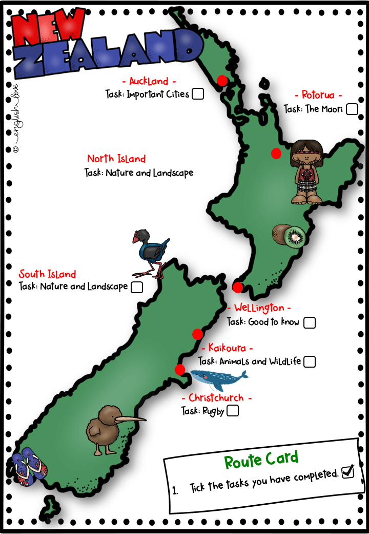 Neuseeland Unterrichtsmaterial Landkarte