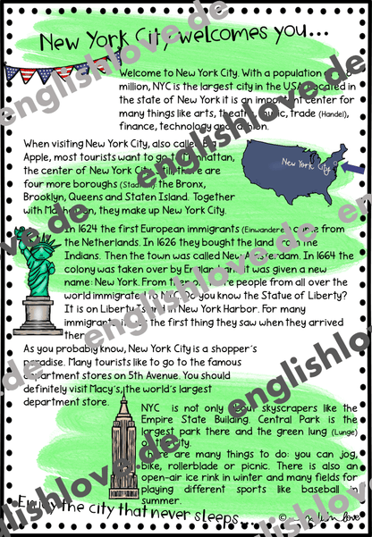 USA Unterrichtsmaterial New York City Infotext